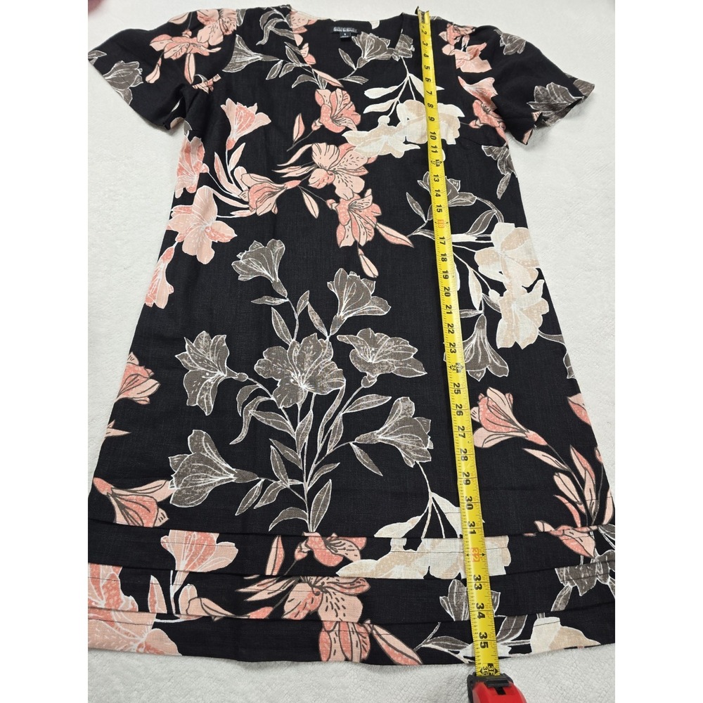 Nicole Miller Original Women's Size S Floral Linen Blend Dress V-Neck Knee...